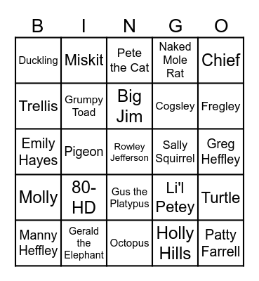 Bingo For Books Characters Bingo Card