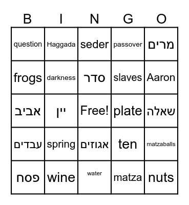 Passover פסח Bingo Card