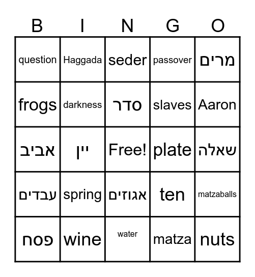 Passover פסח Bingo Card