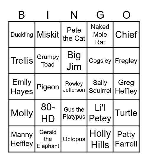 Bingo For Books Characters Bingo Card