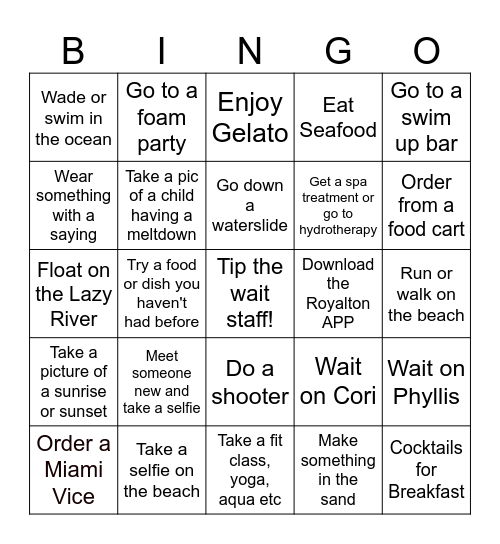 Resort Bingo - Cori & Phyllis Birthday Bash Bingo Card