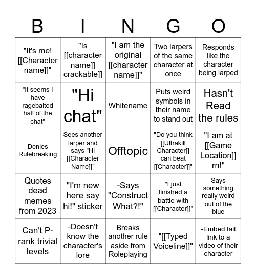 ULTRALARPER BINGO Card