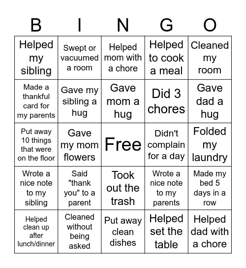 Weekly Loyalty Bingo Card
