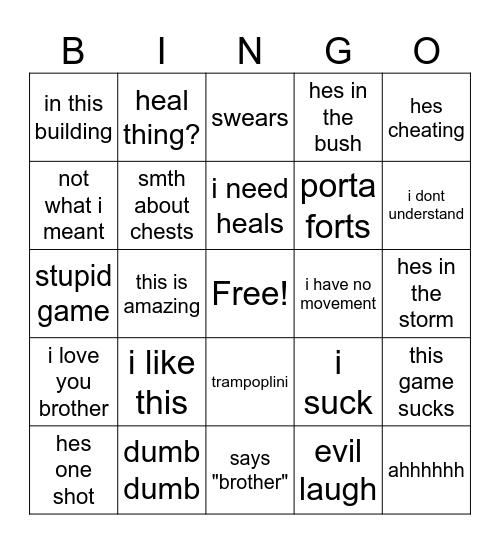 fortnite Bingo Card