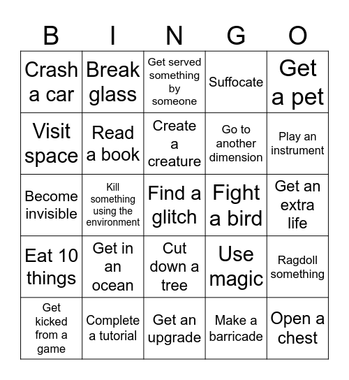 Roblox Bingo Card
