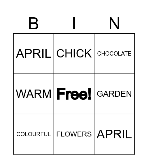 Easter Bingo Card