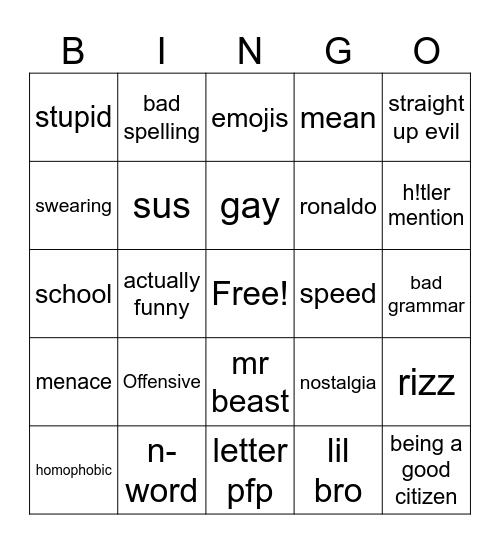 gen alpha bingo Card