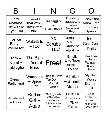90s Throwback Party Bingo Card