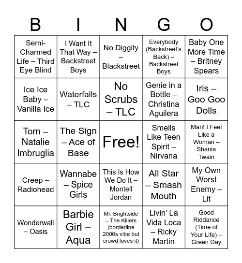 90s Throwback Party Bingo Card