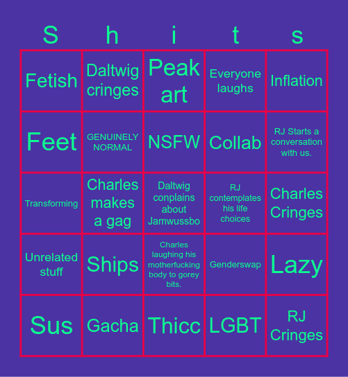 Daltwigs Deviant Routlette Bingo Card