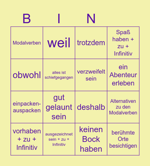 eine Geschichte über den Urlaub erzählen Bingo Card