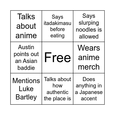 Austin and Nolan Ramen Bingo Card
