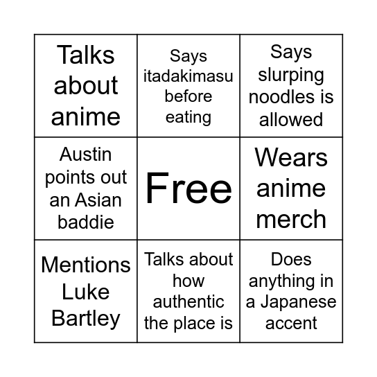 Austin and Nolan Ramen Bingo Card