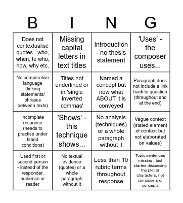 Bad English Bingo Card