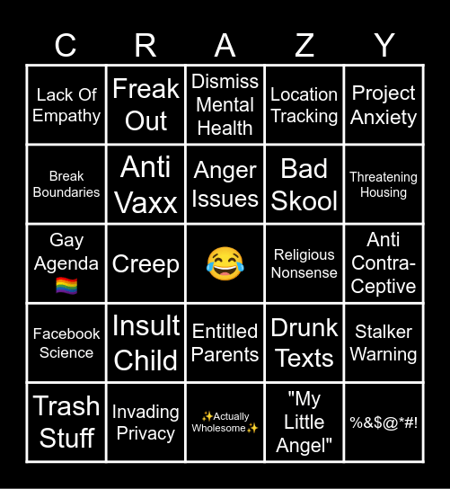 r/InsaneParents Bingo Card