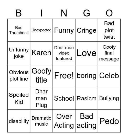 dhar man bingo Card
