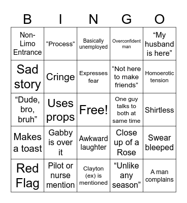 Bachelorette Bingo Card