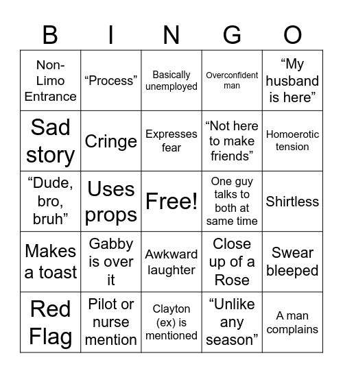 Bachelorette Bingo Card