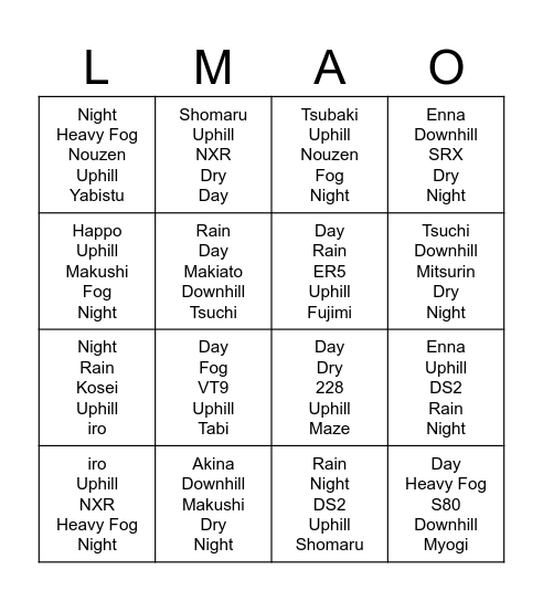 TS Bingo Card