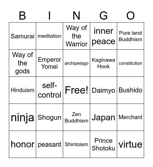 East Asia Bingo Card