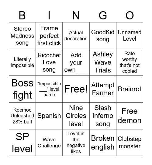 Recent Tab Bingo Card