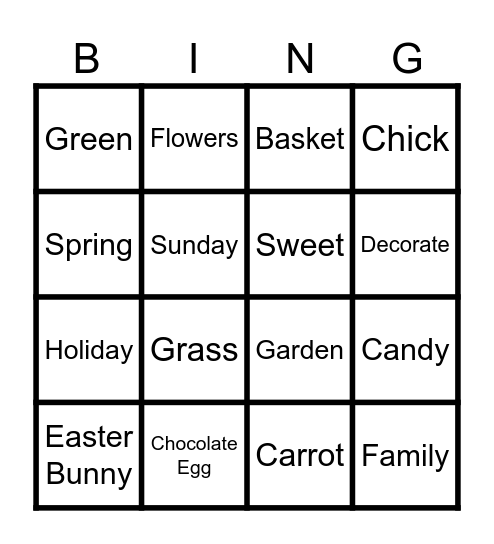 Easter Holiday Bingo Card