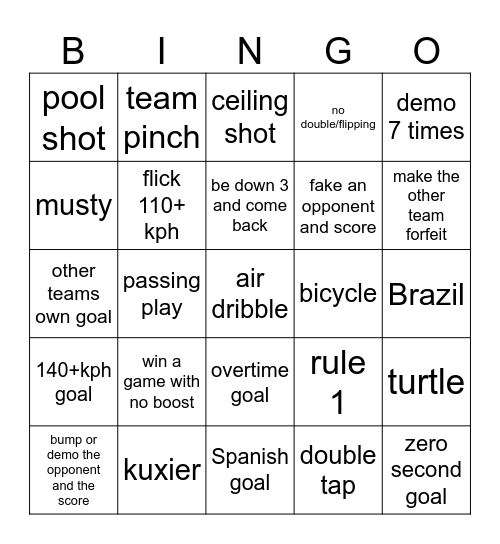 rocket league Bingo Card