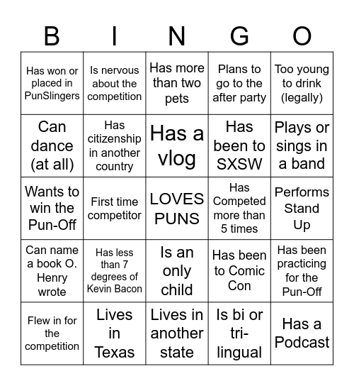 PUN-OFF 2026 MIXER BINGO Card