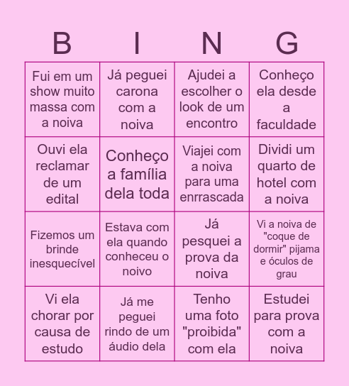 Aventuras com a Noiva Bingo Card