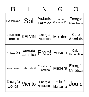 PODER DE LA ENERGÍA Bingo Card