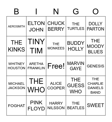 Guess the Artist (for Boomers) Bingo Card