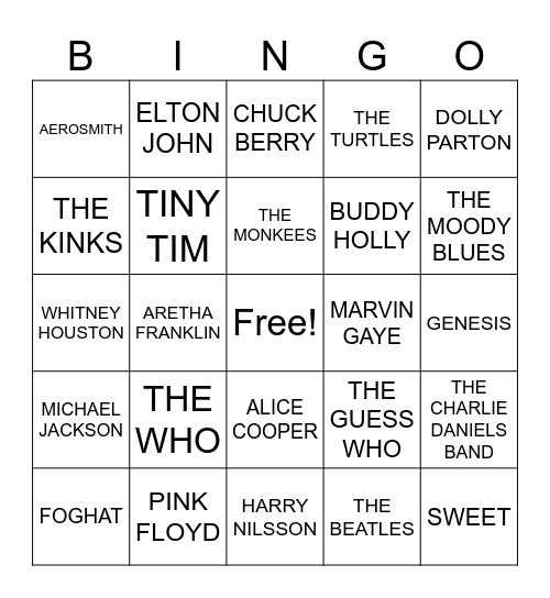 Guess the Artist (for Boomers) Bingo Card