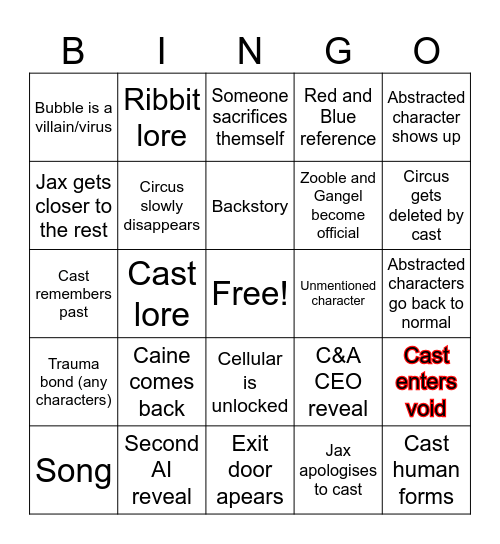 TADC ep 9 Bingo Card