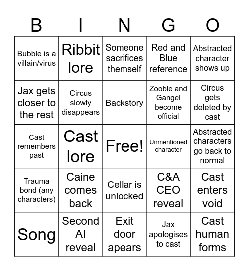 TADC ep 9 Bingo Card