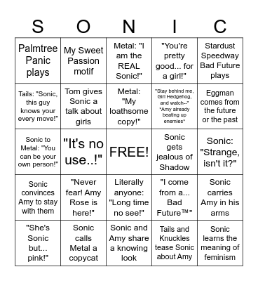 Sonic Movie 3 BINGO Card