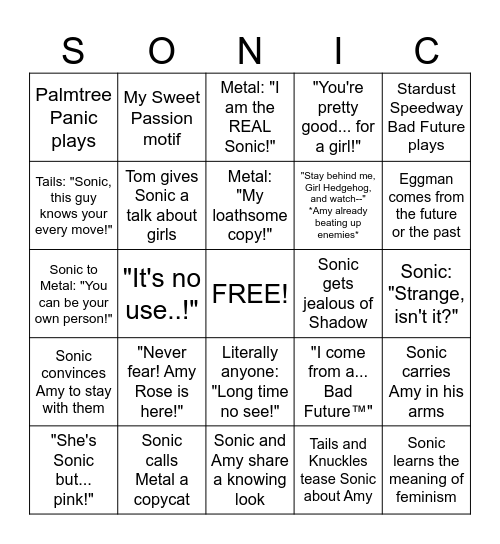Sonic Movie 3 BINGO Card