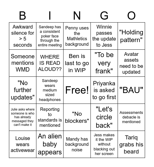 WIP Bingo Card