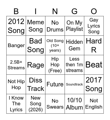 Random Songs Bingo Card