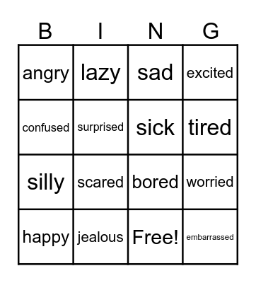 FEELINGS BINGO Card