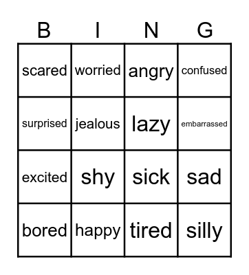 FEELINGS BINGO Card