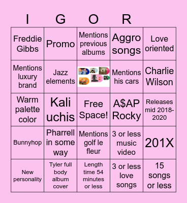 Tyler the creator album Bingo Card