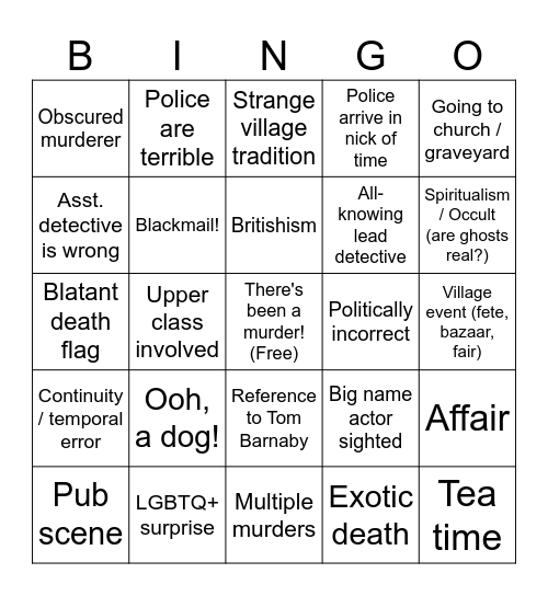 Midsomer Murders - 2026 Generic Bingo Card