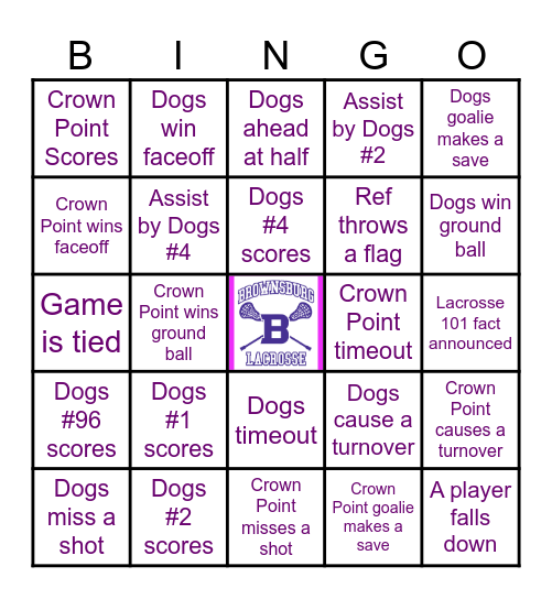 Brownsburg Lacrosse Bingo Card