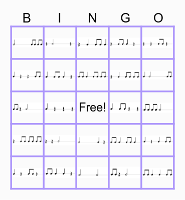 Rhythm Bingo Card