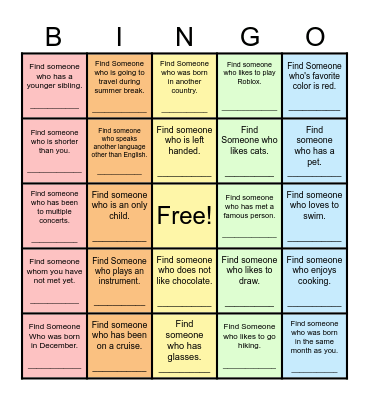 Find Someone Who... Bingo Card