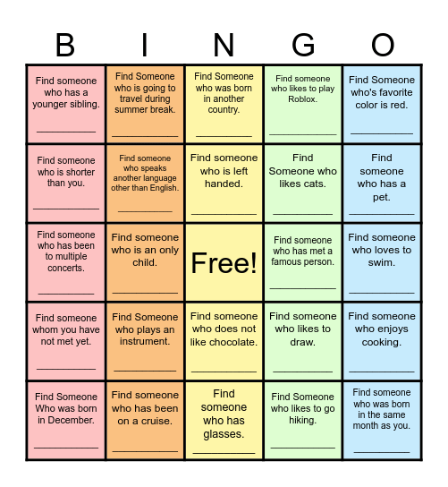 Find Someone Who... Bingo Card