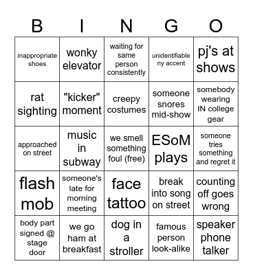 NYC '26 Bingo Card
