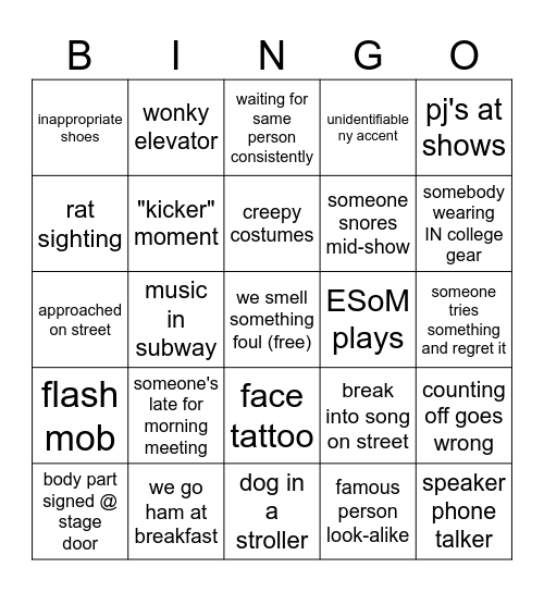 NYC '26 Bingo Card