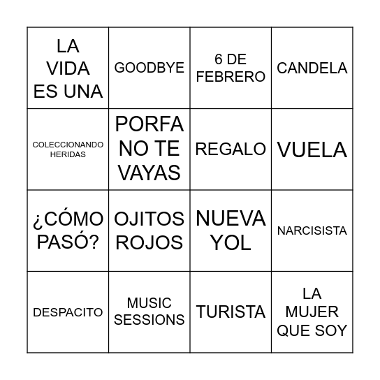 MANIA MUSICAL Bingo Card