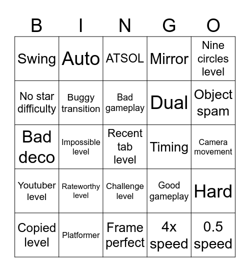gd recent tab bingo Card